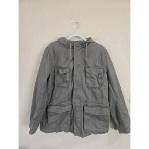 GAP Men's Military Field Jacket Green Full Zip Hooded Coat, Size Large